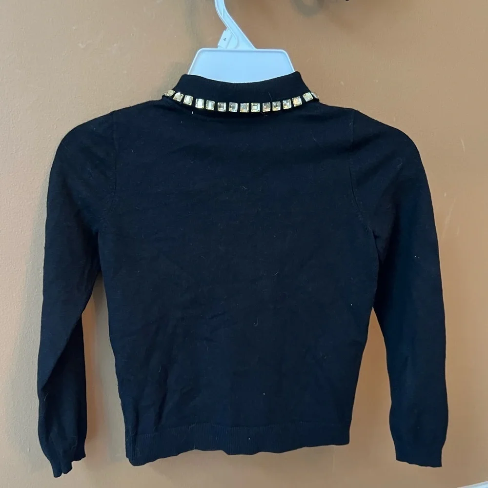 Milly Minis Girls Diamond Studded Point Collar Black Sweater Size 6/7